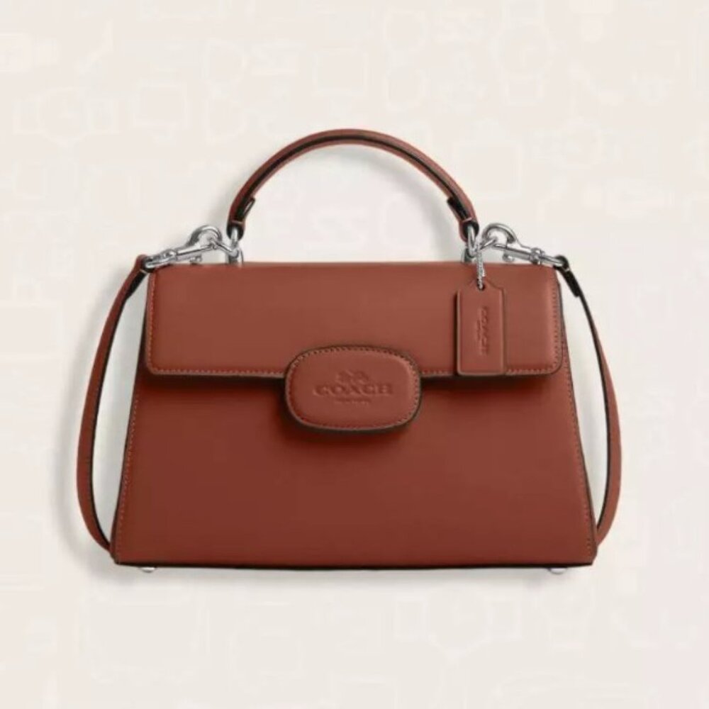 Coach Eliza Top Handle Bag Brown Redwood Leather Silver Hardware NWOT